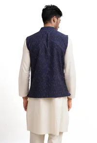 Royal Blue Ikat Nehru Jacket image 3
