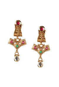 Rajvilas Temple Heritage Kemp Necklace Set with Pearls image 5