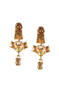 Rajvilas Temple Heritage Kemp Necklace Set with Pearls image 6