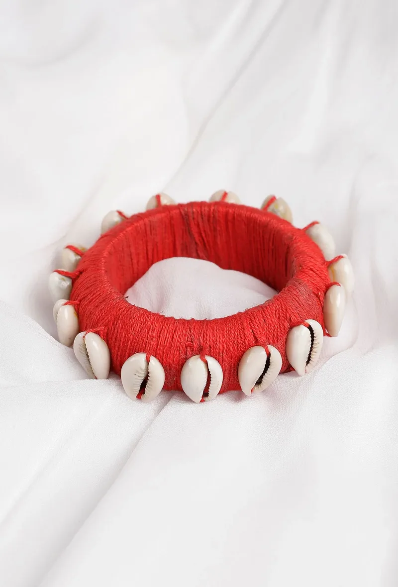 Orange Thread Wooden Bangles