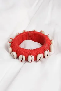 Orange Thread Wooden Bangles image 1