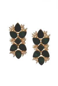 Dark Green Gold Stone Pearl Earrings image 2