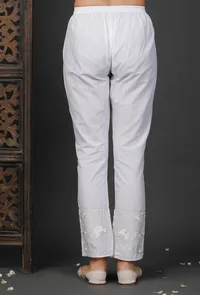White Cotton Pants with Embroidered Organza image 4