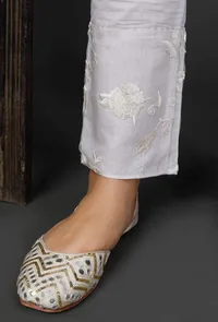 White Cotton Pants with Embroidered Organza image 5