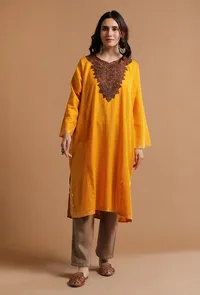 Carrot Orange Kashmiri Sozni Embroidery Phiran-Free Size image 1