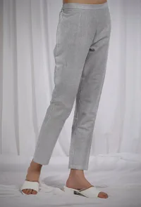 Grey Striped Straight Fit Cotton Pants image 2