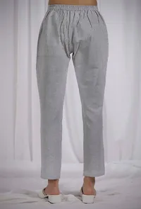 Grey Striped Straight Fit Cotton Pants image 3