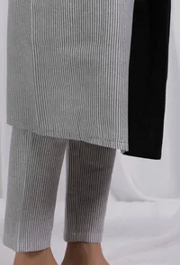 Grey Striped Straight Fit Cotton Pants image 4