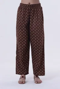 Brown & Multicolor Cotton Block Printed Pant image 1