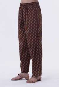 Brown & Multicolor Cotton Block Printed Pant image 2