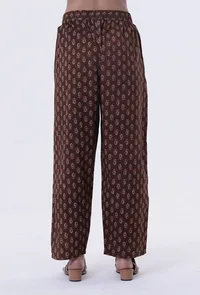 Brown & Multicolor Cotton Block Printed Pant image 3