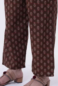 Brown & Multicolor Cotton Block Printed Pant image 4