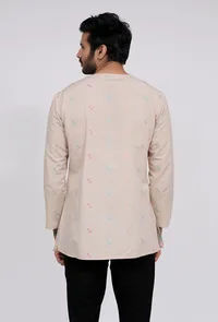 Beige Dobby Round Neck kurta image 4