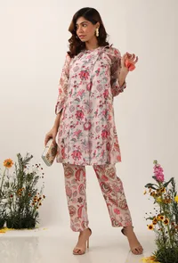 Set Of 2: Cara Floral Chintz Wrap Tunic With Narrow Fit Pants image 1