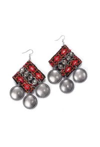 Red and Black Squared Kutch Earrings image 2