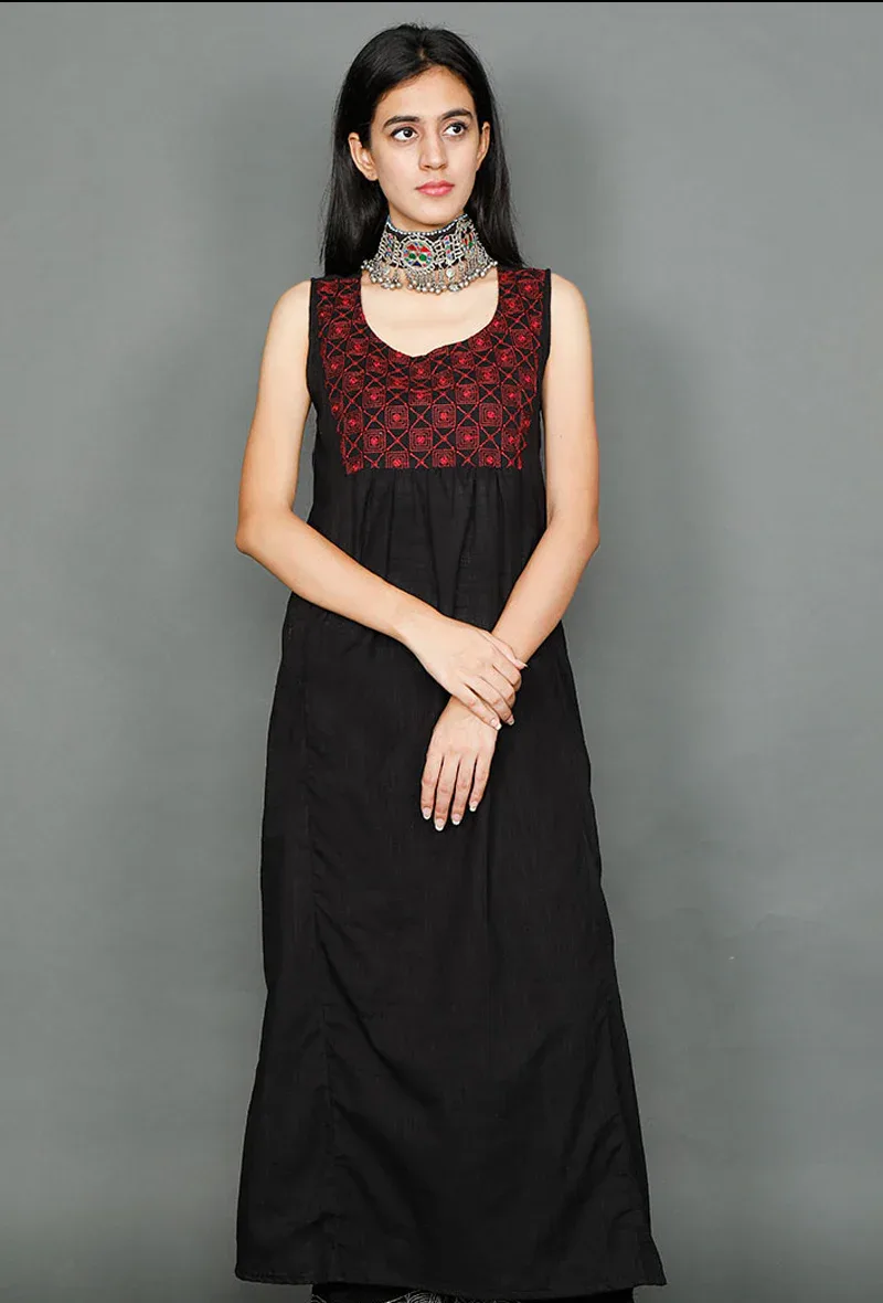 Black Dress With Kantha Embroidery