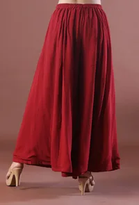 Cherry Red Plain Georgette Flared Pants image 4