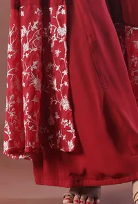 Cherry Red Plain Georgette Flared Pants image 5