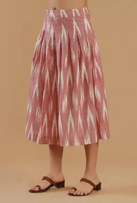 Set of 3: Pink Ikat Cotton Three-Piece Co-ord Set with Top, Jacket & Skirt image 5