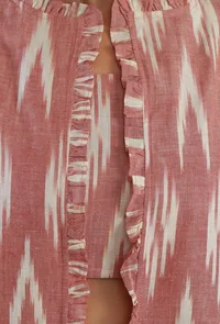 Set of 3: Pink Ikat Cotton Three-Piece Co-ord Set with Top, Jacket & Skirt image 6