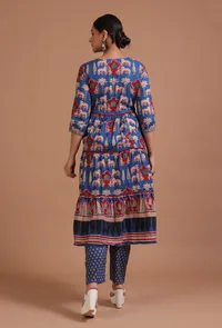 Set Of 3: Blue & Maroon Cotton Hand Embroidered Dress With Pant & Dupatta image 5
