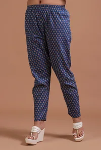 Set Of 3: Blue & Maroon Cotton Hand Embroidered Dress With Pant & Dupatta image 6