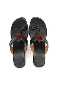 Charcoal Black with Yellow Brocade Kolhapuri Inspired Heels image 1