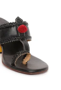 Charcoal Black with Yellow Brocade Kolhapuri Inspired Heels image 5