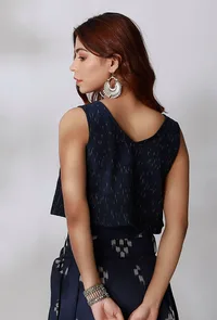 Blue Umbrella Cut Loose Fit Ikkat Crop Top image 4