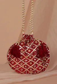 Opulent Maroon Potli With The Gota & Glass Work image 1