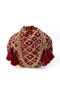 Opulent Maroon Potli With The Gota & Glass Work image 2