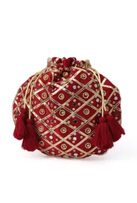 Opulent Maroon Potli With The Gota & Glass Work image 3