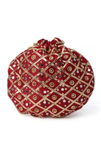 Opulent Maroon Potli With The Gota & Glass Work image 4