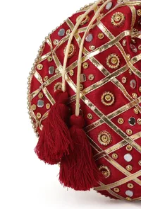 Opulent Maroon Potli With The Gota & Glass Work image 5