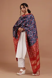 Navy Blue & Red Color Semi Silk Dupatta With Zari Weaving image 1