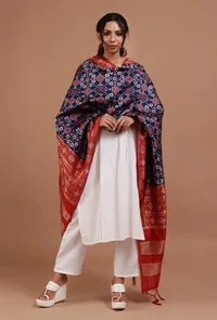 Navy Blue & Red Color Semi Silk Dupatta With Zari Weaving image 2
