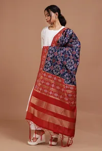 Navy Blue & Red Color Semi Silk Dupatta With Zari Weaving image 3