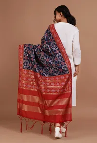 Navy Blue & Red Color Semi Silk Dupatta With Zari Weaving image 4