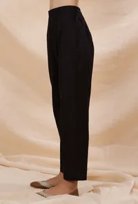 Black Plain Cotton Straight Pants image 2