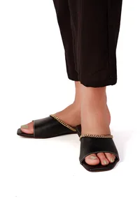 Charcoal Black Cruelty-Free Leather Flats image 1
