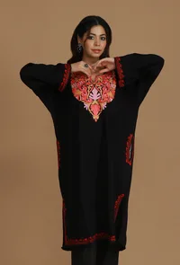 Black Kashmiri Phiran with Aari Embroidery- Free Size image 1