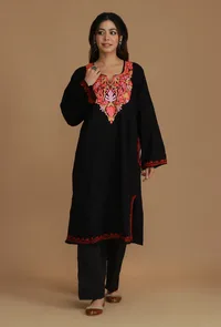 Black Kashmiri Phiran with Aari Embroidery- Free Size image 2