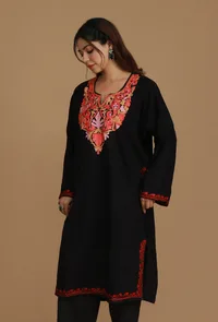 Black Kashmiri Phiran with Aari Embroidery- Free Size image 4