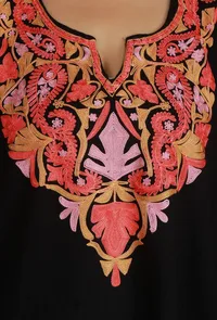 Black Kashmiri Phiran with Aari Embroidery- Free Size image 6