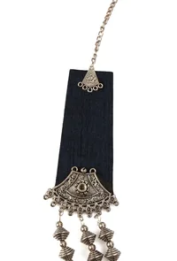 Blue Fabric Necklace with Silver-Plated Beads & Coin Charms – 3 Layers image 4