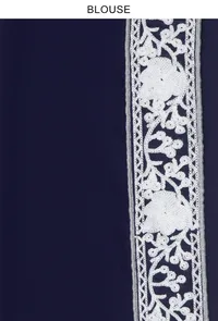 Embroidered Navy Blue Georgette Saree with Unstitched Blouse image 3