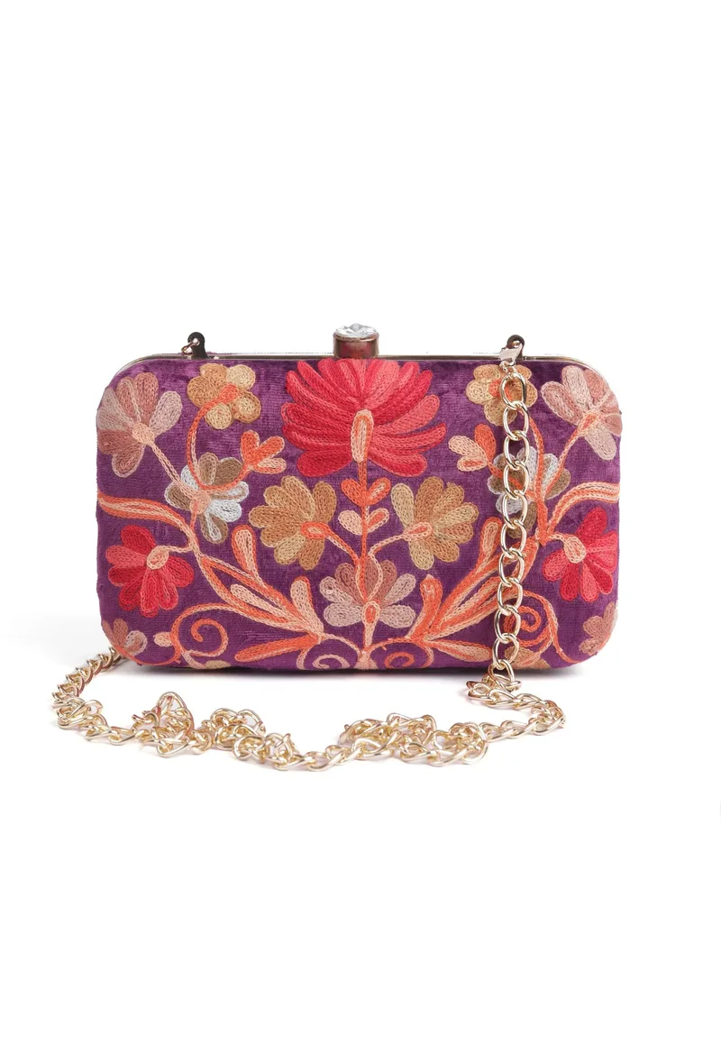 Purple velvety rectangular clutch