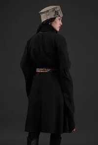 Ziya Black Cashmilon Overlay Cape With Kalamkari Detailing & Waist Belt image 4