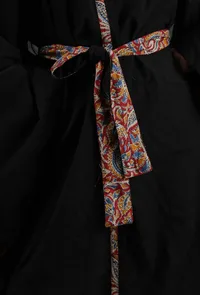 Ziya Black Cashmilon Overlay Cape With Kalamkari Detailing & Waist Belt image 6
