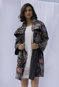 Black Medium Length Cotton Kantha Jacket image 1